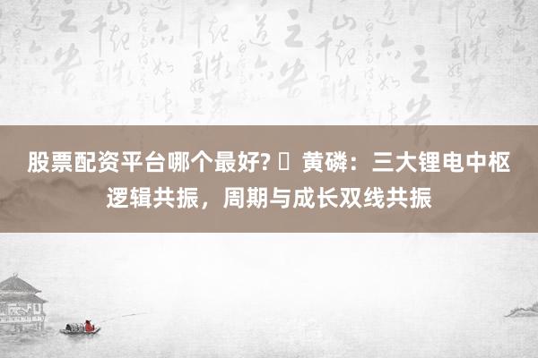 股票配资平台哪个最好? ​黄磷：三大锂电中枢逻辑共振，周期与成长双线共振