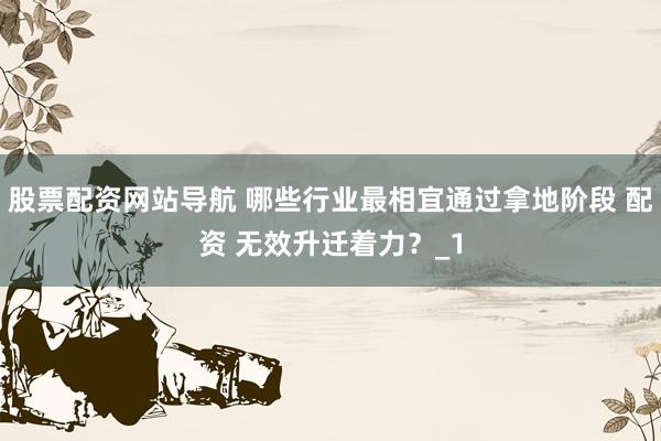 股票配资网站导航 哪些行业最相宜通过拿地阶段 配资 无效升迁着力？_1